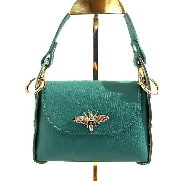 Gold Bee Handbag-Vera Pelle-Made In Italy-Leather Grab Handle Bag W/ Chain Strap - Picture 10 of 15